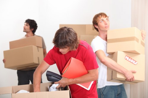 Well-organized long-term storage space with labeled boxes and furniture