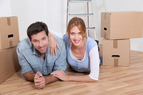 Packed office boxes and labels prepared for an office removal in Totteridge