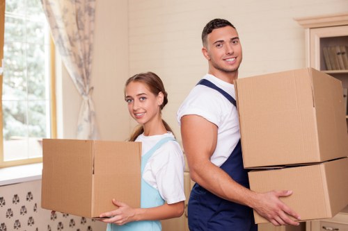 Packed boxes and furniture prepared for long-term storage in Totteridge